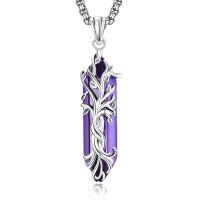 wholesale 925 Sterling Silver Purple Agate Healing Crystal Tree of Life Pendant Necklace-F June