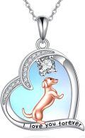 wholesale 925 Sterling Silver Dachshund Moonstone Pendant Necklaces for Women - I Love You Forever-0-0