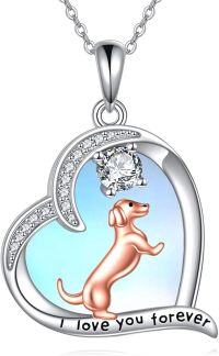 wholesale 925 Sterling Silver Dachshund Moonstone Pendant Necklaces for Women - I Love You Forever-Dachshund