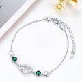 wholesale 925 Sterling Silver Heart-Shaped Emerald Anklet with CZ Accents for Women-0-1