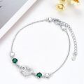 wholesale 925 Sterling Silver Heart-Shaped Emerald Anklet with CZ Accents for Women-0-1