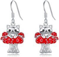 wholesale 925 Sterling Silver Mushroom Cat Dangle Drop Earrings for Women Girls -Mushroom Cat