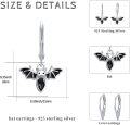wholesale 925 Sterling Silver Black Crystal Bat Drop Earrings for Women Girls Halloween Costume Accessories Gift-0-1
