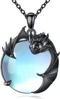 wholesale 925 Sterling Silver Bat Necklace with Moonstone Pendant for Women-0-0