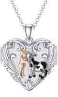 wholesale 925 Sterling Silver Heart-Shaped Cow and Girl Charm Locket Necklace - Mother's Day Gifts for Mom Daughter-0-0