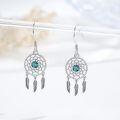 wholesale 925 Sterling Silver Dreamcatcher with Turquoise Feather Drop Earrings for Women-0-1