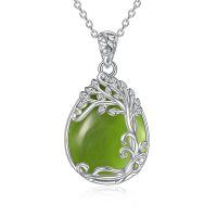 wholesale 925 Sterling Silver Filigree Teardrop Pendant Necklace for Women-QQ-Tree of Life Green Peridot Necklace