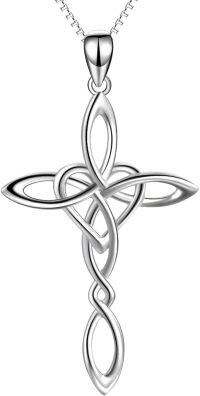wholesale 925 Sterling Silver Celtic Knot Cross Pendant Necklace Irish Infinity Love Heart  for Women Girls-A-Silver cross necklace with 18\"
