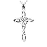 wholesale 925 Sterling Silver Celtic Knot Cross Pendant Necklace Irish Infinity Love Heart  for Women Girls-A-Silver cross necklace with 18\"