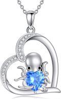 wholesale 925 Sterling Silver Blue Crystal Heart Octopus Pendant Necklace for Women Gifts-0-0