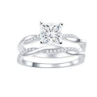 wholesale 925 Sterling Silver Princess Cut Crystal Ring And Wedding Set-undefined