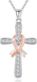 wholesale 925 Sterling Silver Pink Ribbon Cross Dragonfly Pendant Breast Cancer Awareness Necklace-0-0