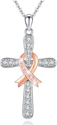 wholesale 925 Sterling Silver Pink Ribbon Cross Dragonfly Pendant Breast Cancer Awareness Necklace-Cross