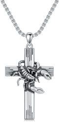wholesale 925 Sterling Silver Scorpion Cross Pendant Necklace for Women and Men - Religious  for Christmas & Birthdays-0-0