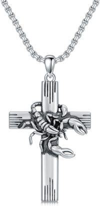 wholesale 925 Sterling Silver Scorpion Cross Pendant Necklace for Women and Men - Religious  for Christmas & Birthdays-01-01-Scorpion