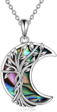 wholesale 925 Sterling Silver Moon & Tree of Life Abalone Shell Inlay Pendant Necklace for Women Irish s-Crescent Moon Tree Necklace