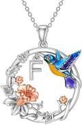wholesale 925 Sterling Silver Hummingbird Letter F Pendant Necklaces for Women Girls Alphabet Initial s Blue Yellow Purple Orange Flowers Chain 30 Length-0-0