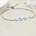 wholesale 925 Sterling Silver Blue Opal Wave Adjustable Bracelet for Women Sea Inspired  Idea-0-1