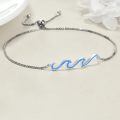 wholesale 925 Sterling Silver Blue Opal Wave Adjustable Bracelet for Women Sea Inspired  Idea-0-1