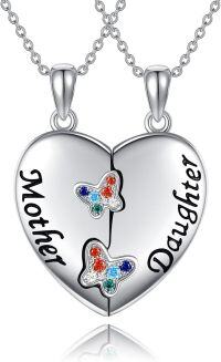 wholesale 925 Sterling Silver Mother Daughter Matching Necklaces with Colorful Butterflies and Hearts Pendant Jewelry Set for Mom & Daughter Gifts-butterfly