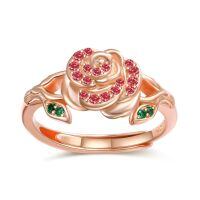 wholesale 925 Sterling Silver Rose Flower Adjustable Ring with Birthstone for Women-07 Jul - Ruby