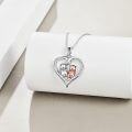 wholesale 925 Sterling Silver Double Otters in Heart Shape Pendant Necklaces for Women Girls Love You Forever Gifts-0-2