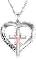 wholesale 925 Sterling Silver Breast Cancer Awareness Survivor s for Women - Heart Pendant Necklace with Cross and Pink Ribbon Charm-0-0