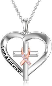 wholesale 925 Sterling Silver Breast Cancer Awareness Survivor s for Women - Heart Pendant Necklace with Cross and Pink Ribbon Charm-Heart Cross Ribbon