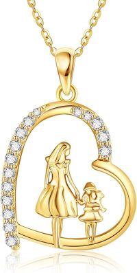 wholesale 14K Gold Heart Pendant with Mother and Child Design - Chain Necklaces for Women Girls Mothers Day Gifts-Mom B