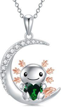 wholesale Sterling Silver Animal Birthstone Necklace Otter Axolotl Hippo Pendant Jewelry Gift for Women-05-May-Axolotl