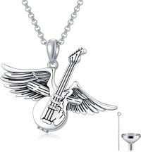 wholesale 925 Sterling Silver Guitar Angel Wings Cremation Keepsake Pendant Necklace with Funnel and Fill Tool - Memorial Jewelry for Ashes-Guitar Urn