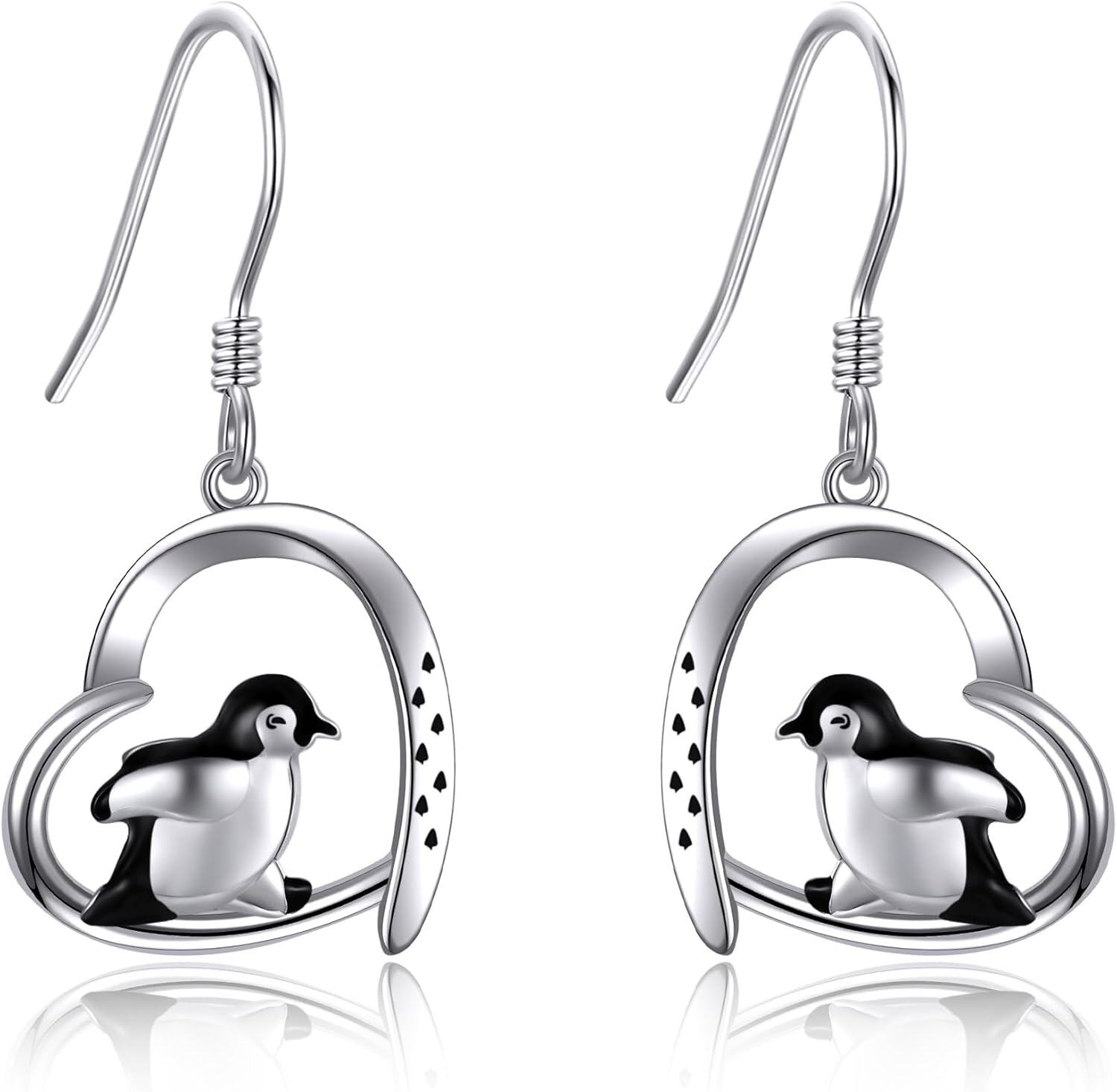 Sterling Silver Animal Earrings Horse Bee Llama Owl Jellyfish Parrot Bunny Duck Penguin Flamingo Paw Print Panda Dolphin Hummingbird for Mom-Penguin-Penguin