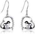 wholesale 925 Sterling Silver Penguin Heart Dangle Earrings for Women Girls  4cm Long-0-0