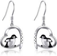 wholesale 925 Sterling Silver Penguin Heart Dangle Earrings for Women Girls  4cm Long-Penguin-Penguin