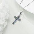 wholesale 925 Sterling Silver Floral Cross Pendant Necklace with Abalone Shell Inlay Christian  for Women Girls-0-3