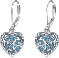 wholesale 925 Sterling Silver Blue Turquoise Heart Drop Earrings-Turquoise Earrings
