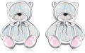 wholesale 925 Sterling Silver Cat Opal Stud Earrings with Pink Paw Prints - Hypoallergenic Jewelry for Girls and Women-0-0