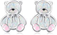 wholesale 925 Sterling Silver Cat Opal Stud Earrings with Pink Paw Prints - Hypoallergenic Jewelry for Girls and Women-Teddy Bear