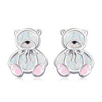 wholesale 925 Sterling Silver Cat Opal Stud Earrings with Pink Paw Prints - Hypoallergenic Jewelry for Girls and Women-Teddy Bear