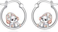 wholesale 925 Sterling Silver Bunny Headphones Hoop Earrings - Cute Small  for Women & Girls-Rabbit hoop earrings