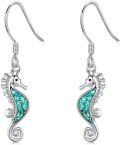 wholesale 925 Sterling Silver Turquoise Seahorse Dangle Drop Earrings for Women - Beach Jewelry-0-0