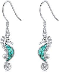 wholesale 925 Sterling Silver Turquoise Seahorse Dangle Drop Earrings for Women - Beach Jewelry-Seahorse