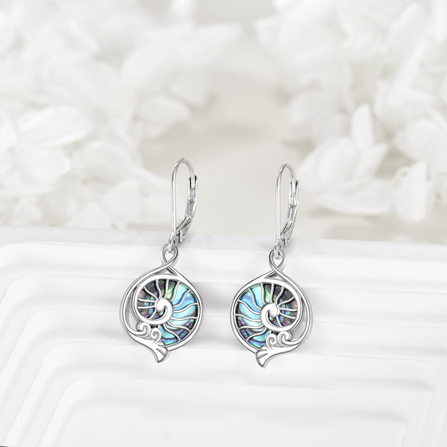 Sterling Silver Moonstone Abalone Star of David Witchy Celtic Shell Flower Saturn Dangle Earrings Jewish Irish Jewelry Gifts-0-5