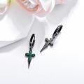 wholesale 925 Sterling Silver Green Stone Cross Drop Earrings for Women Punk Style s-0-2