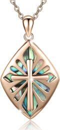 wholesale Rose Gold Plated Sterling Silver Abalone Shell Hollow Cross Pendant Necklace - 24mm x 18.5mm, 18+2 Chain, Elegant Religious Jewelry Gift for Women Men-0-0