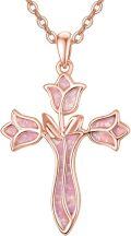 wholesale 925 Sterling Silver White Fire Opal Flower Cross Pendant Necklace for Women-0-0