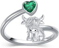 wholesale Sterling Silver Birthstone Highland Cow Ring Custom Engraved Name Adjustable Women s Jewelry Gift-05-May