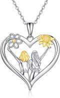 wholesale 925 Sterling Silver Heart-Shaped Pendant with Two Girls and Flowers - Best Gifts for Sister-0-0