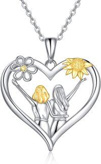 wholesale 925 Sterling Silver Heart-Shaped Pendant with Two Girls and Flowers - Best Gifts for Sister-2-Flowers Sisters