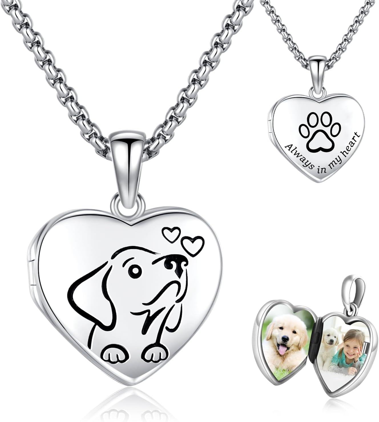 Sterling Silver Heart Dog Paw Bee Locket Necklace for Women-0-1